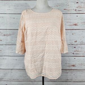 TALBOTS Peach Eyelet Lace 3/4 Sleeve Top Size 1X Plus Size